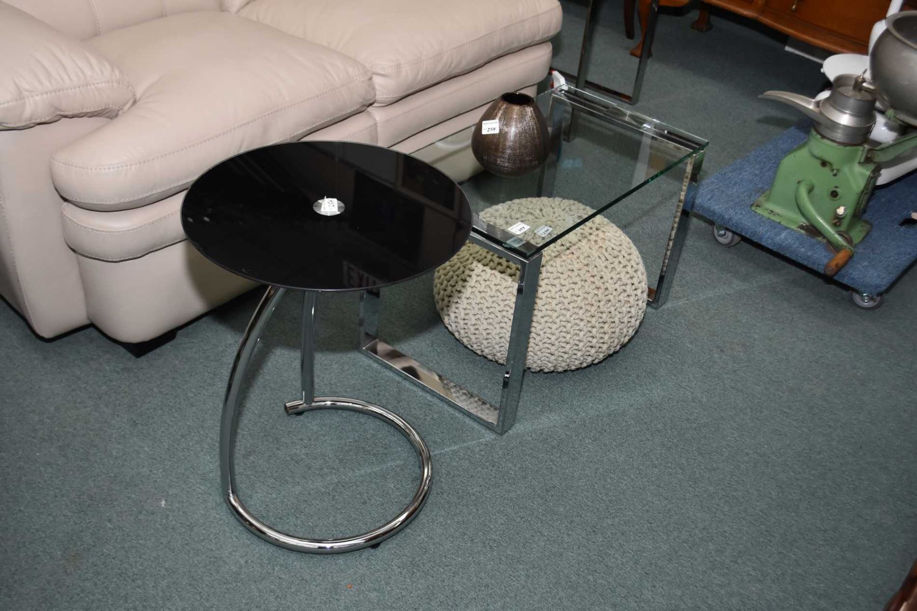 Selection Of Showhome Decor Items Including Glass Coffee Table Matching Side Table And Round Glass