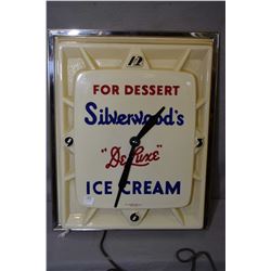 Vintage Sherwood's Ice-cream retail light up retail clock sign 21 1/2  X 17 1/2  overall dimensions