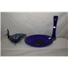 Image 1 : Three pieces of art glass including stylizied footed dish and hand blown and cased glass plate and 1