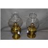 Image 1 : Two brass oil lamps with fitted chimneys