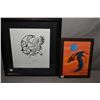 Image 1 : Framed original ink drawing of a stylized feather signed by artist Keith Gambler 2007, 13" X 11", a 