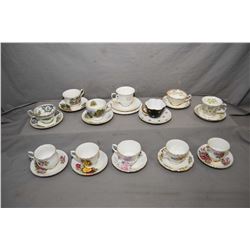 Twelve collectible tea cups and saucers including Queen Anne, Royal Grafton, Foley, Shelley, Aynsley