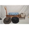 Image 1 : Primitive boot pull, wall mount hat rack, iron sock/mitten drier and two Outback hats including Tass