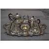 Image 1 : Large grape and leaf motif silverplate tea service with large double handled tray, tea pot, coffee p