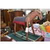 Image 1 : Primitive child's wooden rocking horse with horse hair mane and tail and riding blanket