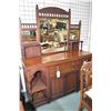 Image 1 : Antique mahogany sideboard with multiple display shelves, turned support, tall backboard with three 