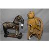 Image 1 : Selection of antique toys including vintage nodding bear, horse pull toy with cast wheel, and a wove