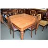 Image 1 : Large antique quarter cut oak 54" square dining table with heavy bulbous leg and three insert 25" in