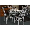 Image 1 : Quality dinette set with heavy metal frames and 54" X 44" oval glass table top and four dining chair