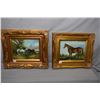 Image 1 : Two gilt framed horse paintings including acrylic on board stallion and a acryclic on board pair of 