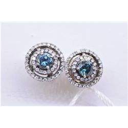 Ladies 14kt white gold and diamond earrings set with 0.12ct center blue diamonds and 0.25ct of accen