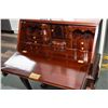 Image 2 : Reproduction Chippendale style mahogany drop front desk with three external drawers and fitted inter