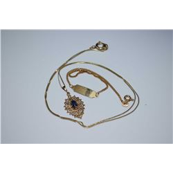 Vintage 10kt gold filigree pendant with gemstone on a gold chain with replaced clasp and a delicate 