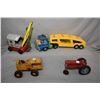 Image 1 : Selection of vintage cars including a Lincoln 930 power shovel, Structo car carrier, Hubley tractor 