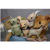 Image 2 : Vintage metal dolls carriage with a selection of vintage stuffed animals including teddy bears, rabb