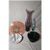 Image 1 : Selection of art glass including a heavy amethyst vase 21" in height, a handmade blue glass single s