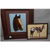 Image 1 : Two vintage framed paintings incuding acrylic on paper painting of a horse 8" X 10" initialled OIL, 