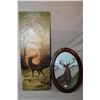 Image 1 : Antique convex framed acrylic painting of a stag signed by artist and oil on canvas painting dated 1