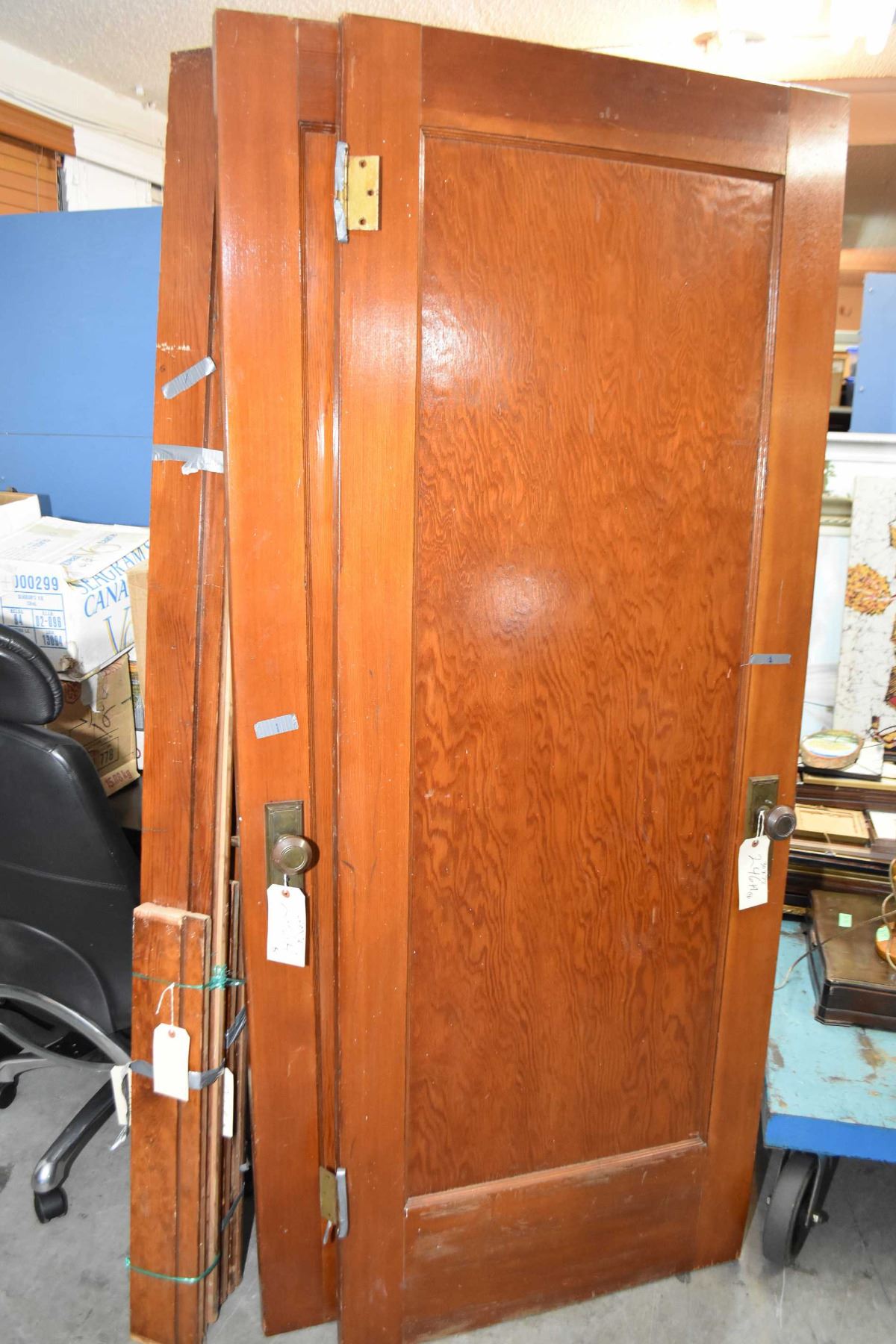 Two Vintage Wooden Interior Doors With Jams Both With Knobs