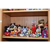 Image 1 : Two shelves of vintage and collectible toys including Disney, Pinocchio, Mickey Mouse, Pez dispenser