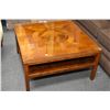 Image 1 : Semi-contemporary matched grain square coffee table with glass top protector and similar era rolling