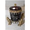 Image 1 : Ruby cut clear glass biscuit barrel in ormalu cherub galley