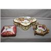 Image 1 : Two small hand enameled porcelain caskets and a Vienna style lovestory ashtray in ormalu galley