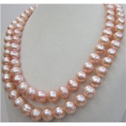 Aaa 10-11mm Perfect South Sea Genuine Gold Pink Pearl Necklace 36â€ 14k
