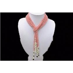 Natural 3 Rows 52 inch 4mm Pink Coral & 7-8mm Freshwater Pearl Necklace