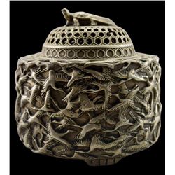 Collectible Vintage Old Handwork Tibet Silver Thousands Crane Incense Burner