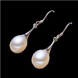 Genuine Natural 8-9mm White Akoya Freshwater Pearl Silver Earrings AAA+