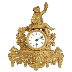 19thc Gold Gilt French Hunting Scene Mantel Clock