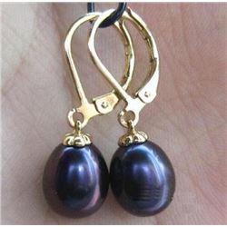 Perfect Black 8-10mm Aaa South Sea Pearl Dangle Earring 14k Gold Swing Earrings