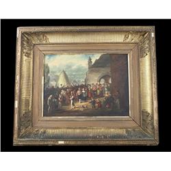 19thc Signed Oil Painting, Festival