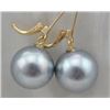 Image 2 : 14k Perfect Gray Shell Pearl Earrings 16mm Aaa Swing Earrings