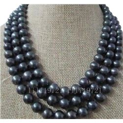 52" 9-10mm Tahitian Black Pearl Necklace 14k Gold Clasp