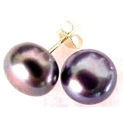 10-11mm Aaa South Sea Black Pearl Stud Earrings 14k