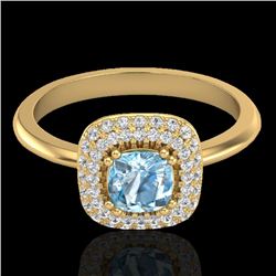1.16 CTW Sky Blue Topaz & Micro VS/SI Diamond Ring Solitaire Halo 18K Yellow Gold - REF-70W2F - 2102
