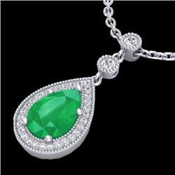 2.75 CTW Emerald & Micro Pave VS/SI Diamond Necklace 18K White Gold - REF-57Y3K - 23133