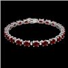Image 2 : 15 CTW Garnet & VS/SI Diamond Eternity Bracelet 10K White Gold - REF-74M2H - 21451