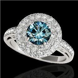 2.25 CTW Si Certified Fancy Blue Diamond Solitaire Halo Ring 10K White Gold - REF-218A2X - 34207