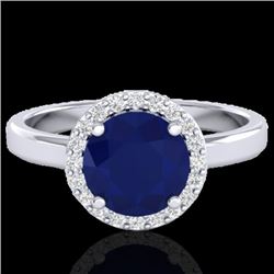 2 CTW Sapphire & Halo VS/SI Diamond Micro Pave Ring Solitaire 18K White Gold - REF-58K2W - 21643
