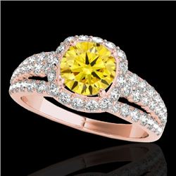 2.25 CTW Certified Si/I Fancy Intense Yellow Diamond Solitaire Halo Ring 10K Rose Gold - REF-316Y4K 