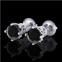1.26 CTW Fancy Black Diamond Solitaire Art Deco Stud Earrings 18K White Gold - REF-67F3N - 37786