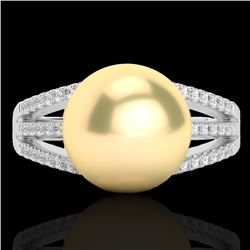 0.30 CTW Micro Pave VS/SI Diamond & Golden Pearl Designer Ring 18K White Gold - REF-50T8M - 22625