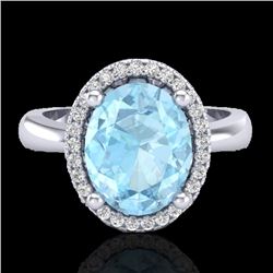 2.50 CTW Aquamarine & Micro Pave VS/SI Diamond Ring Halo 18K White Gold - REF-60N4Y - 21095