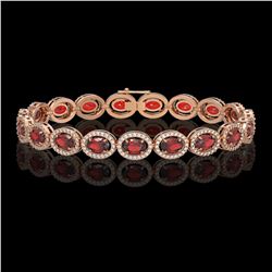 14.63 CTW Garnet & Diamond Halo Bracelet 10K Rose Gold - REF-228K2W - 40497