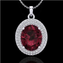 4.50 CTW Garnet & Micro Pave VS/SI Diamond Necklace 18K White Gold - REF-96N5Y - 20565