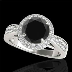 2.15 CTW Certified VS Black Diamond Solitaire Halo Ring 10K White Gold - REF-96A4X - 34417