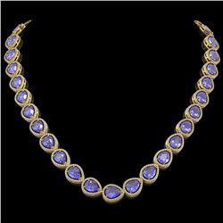 44.8 CTW Tanzanite & Diamond Halo Necklace 10K Yellow Gold - REF-1134N9Y - 41197